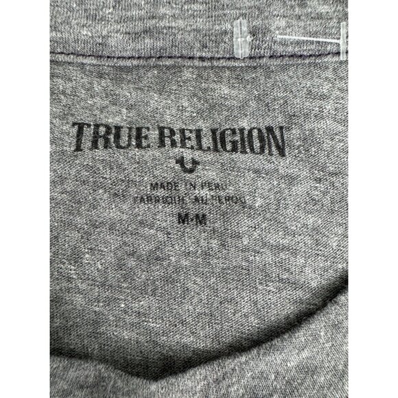 True Religion LOGO Mens M Heather Grey Camouflage TR Applique Tee Shirt NWT - Picture 7 of 11